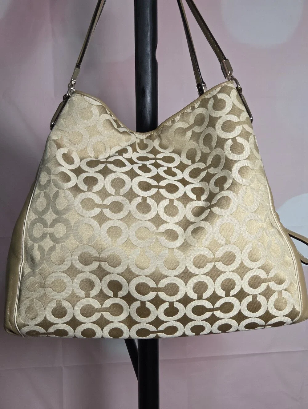 Coach Madison Op Art Sateen Gold Shoulder Bag W/ 2 Hangtags
